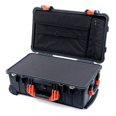 Pelican 1510 Case, Black with Orange Handles & Latches Pick & Pluck Foam with Computer Pouch ColorCase 015100-0201-110-150