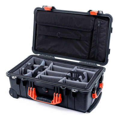 Pelican 1510 Case, Black with Orange Handles & Latches Gray Padded Microfiber Dividers with Computer Pouch ColorCase 015100-0270-110-150