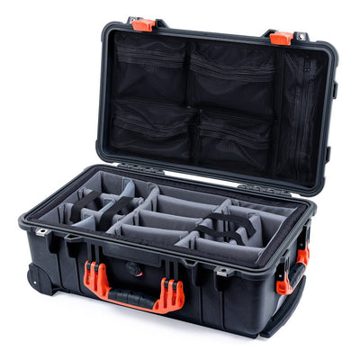 Pelican 1510 Case, Black with Orange Handles & Latches Gray Padded Microfiber Dividers with Mesh Lid Organizer ColorCase 015100-0170-110-150
