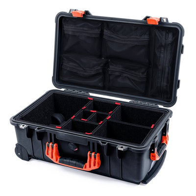 Pelican 1510 Case, Black with Orange Handles & Latches TrekPak Divider System with Mesh Lid Organizer ColorCase 015100-0120-110-150