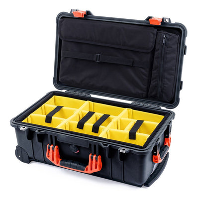 Pelican 1510 Case, Black with Orange Handles & Latches Yellow Padded Microfiber Dividers with Computer Pouch ColorCase 015100-0210-110-150