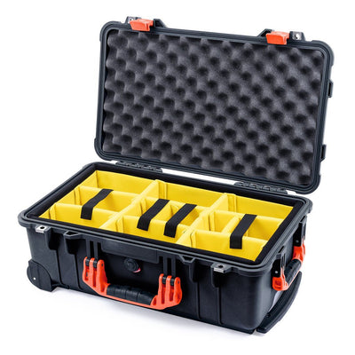 Pelican 1510 Case, Black with Orange Handles & Latches Yellow Padded Microfiber Dividers with Convolute Lid Foam ColorCase 015100-0010-110-150
