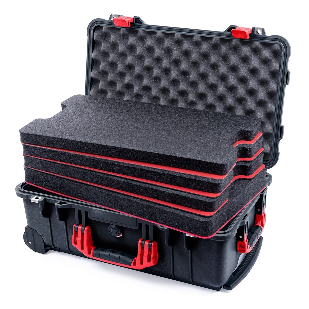 Pelican 1510 Case, Black with Red Handles &amp; Latches Custom Tool Kit (4 Foam Inserts with Convolute Lid Foam) ColorCase 015100-0060-110-320