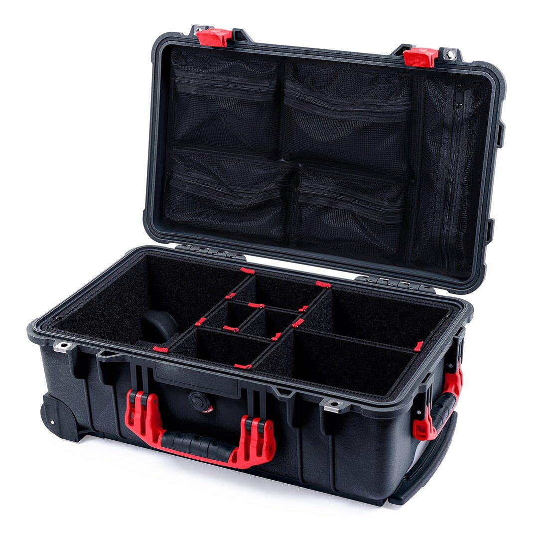 Pelican 1510 Case, Black with Red Handles &amp; Latches TrekPak Divider System with Mesh Lid Organizer ColorCase 015100-0120-110-320