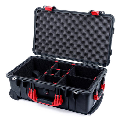 Pelican 1510 Case, Black with Red Handles & Latches TrekPak Divider System with Convolute Lid Foam ColorCase 015100-0020-110-320