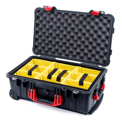 Pelican 1510 Case, Black with Red Handles & Latches Yellow Padded Microfiber Dividers with Convolute Lid Foam ColorCase 015100-0010-110-320