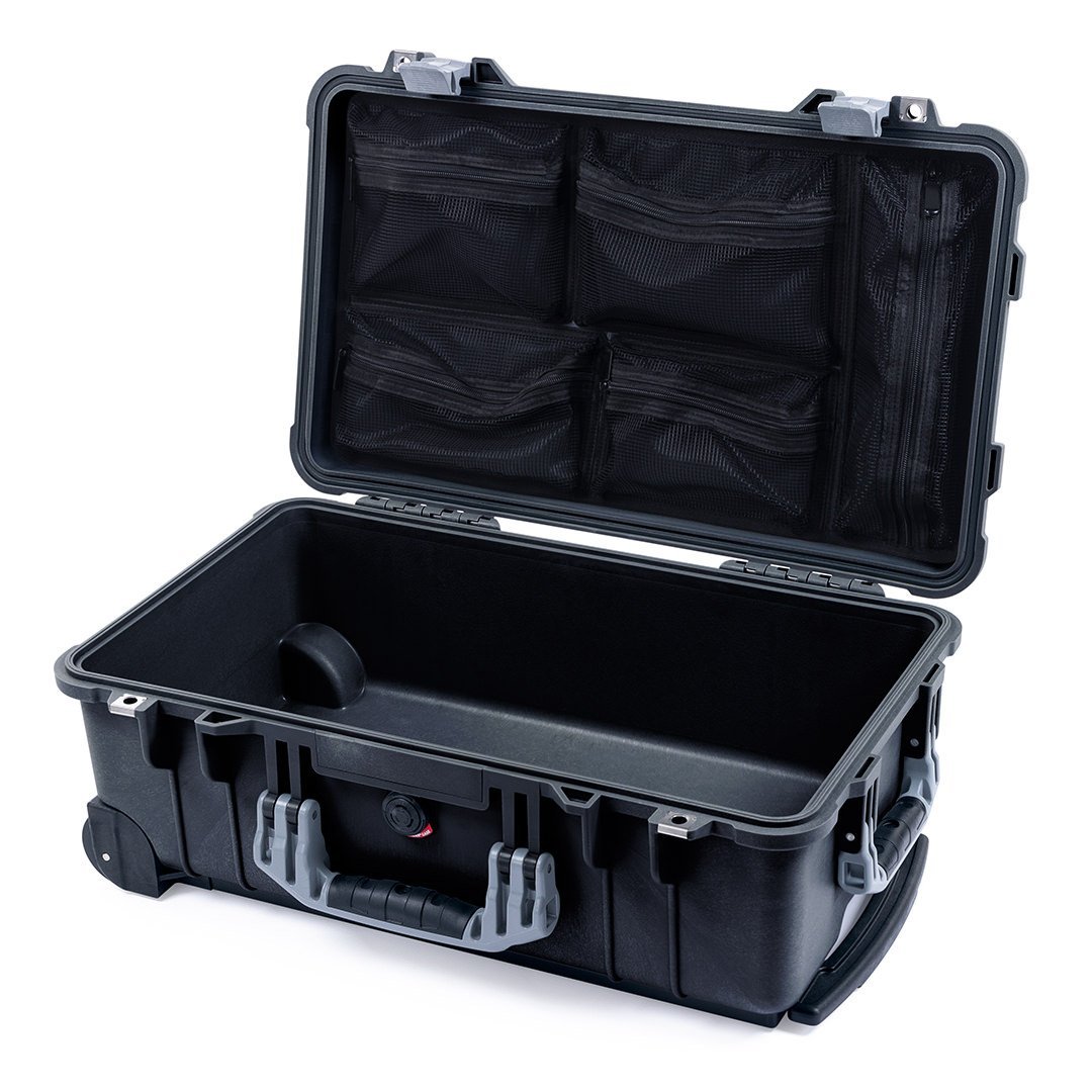 Pelican 1510 Case, Black with Silver Handles &amp; Latches Mesh Lid Organizer Only ColorCase 015100-0100-110-180
