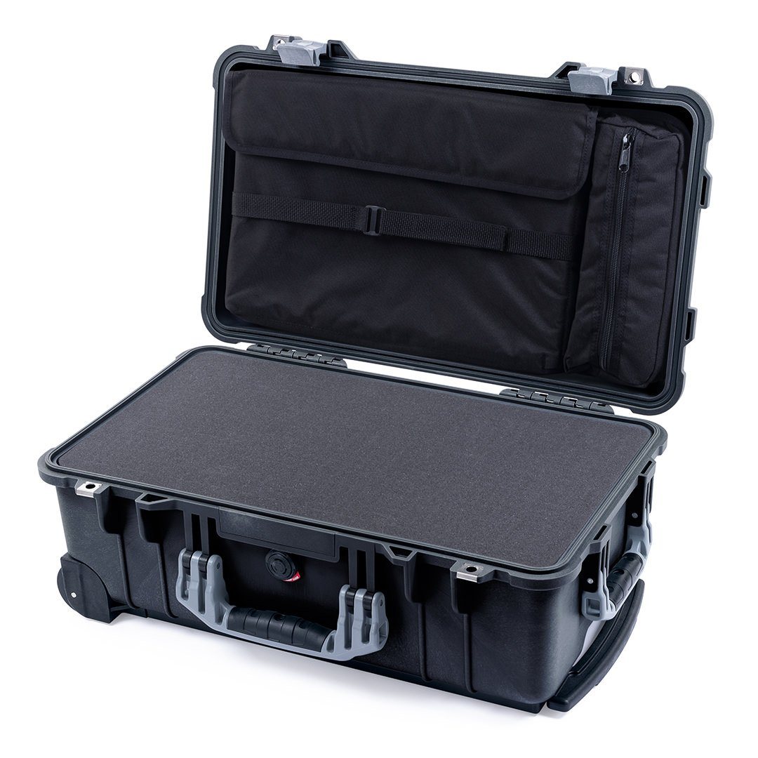 Pelican 1510 Case, Black with Silver Handles &amp; Latches Pick &amp; Pluck Foam with Computer Pouch ColorCase 015100-0201-110-180