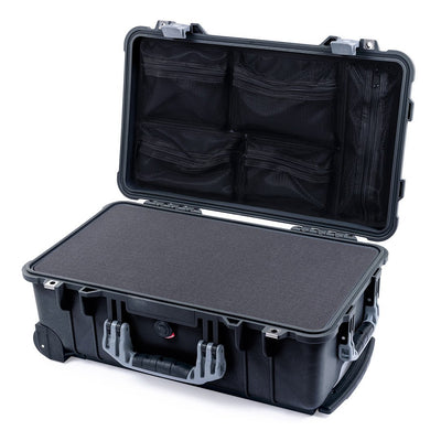 Pelican 1510 Case, Black with Silver Handles & Latches Pick & Pluck Foam with Mesh Lid Organizer ColorCase 015100-0101-110-180