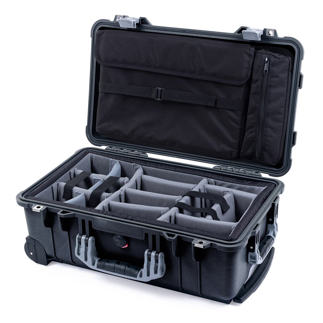 Pelican 1510 Case, Black with Silver Handles &amp; Latches Gray Padded Microfiber Dividers with Computer Pouch ColorCase 015100-0270-110-180