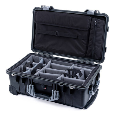 Pelican 1510 Case, Black with Silver Handles & Latches Gray Padded Microfiber Dividers with Computer Pouch ColorCase 015100-0270-110-180