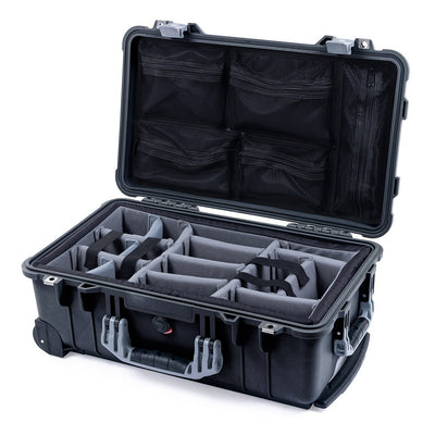 Pelican 1510 Case, Black with Silver Handles & Latches Gray Padded Microfiber Dividers with Mesh Lid Organizer ColorCase 015100-0170-110-180