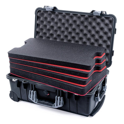 Pelican 1510 Case, Black with Silver Handles & Latches Custom Tool Kit (4 Foam Inserts with Convolute Lid Foam) ColorCase 015100-0060-110-180