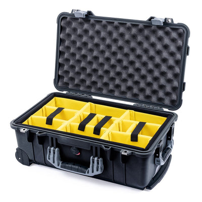 Pelican 1510 Case, Black with Silver Handles & Latches Yellow Padded Microfiber Dividers with Convolute Lid Foam ColorCase 015100-0010-110-180