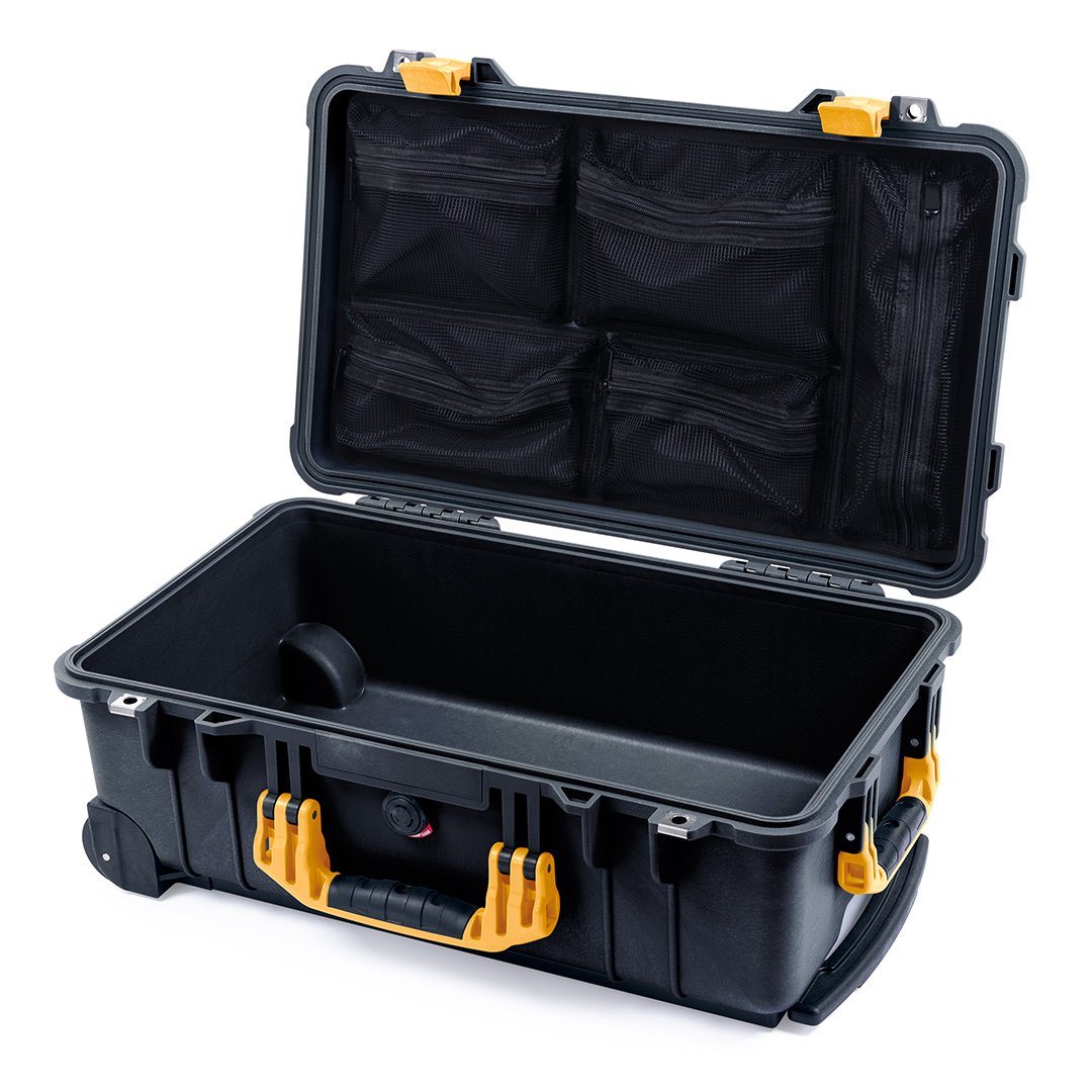 Pelican 1510 Case, Black with Yellow Handles &amp; Latches Mesh Lid Organizer Only ColorCase 015100-0100-110-240