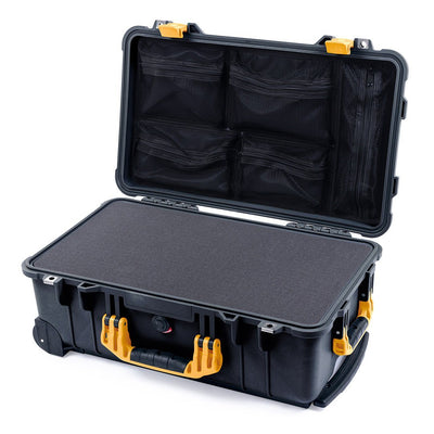 Pelican 1510 Case, Black with Yellow Handles & Latches Pick & Pluck Foam with Mesh Lid Organizer ColorCase 015100-0101-110-240