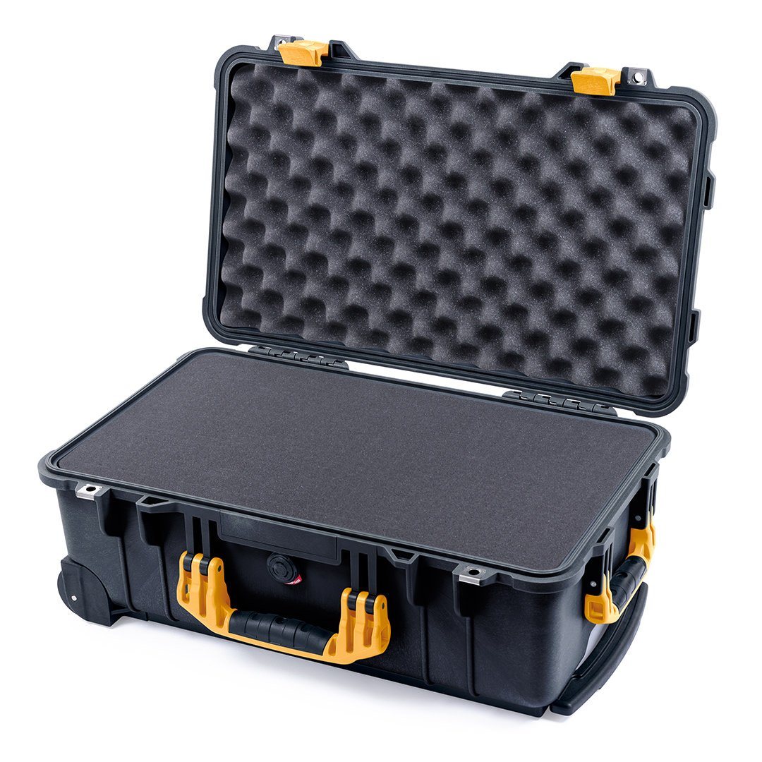 Pelican 1510 Case, Black with Yellow Handles &amp; Latches Pick &amp; Pluck Foam with Convolute Lid Foam ColorCase 015100-0001-110-240