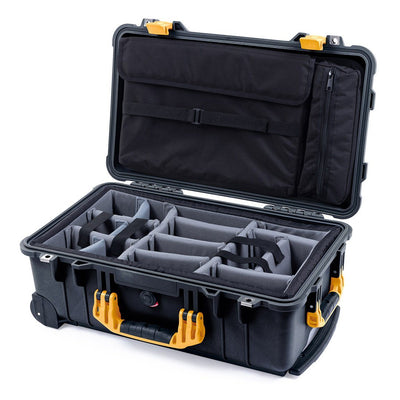 Pelican 1510 Case, Black with Yellow Handles & Latches Gray Padded Microfiber Dividers with Computer Pouch ColorCase 015100-0270-110-240