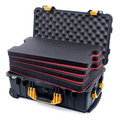 Pelican 1510 Case, Black with Yellow Handles & Latches Custom Tool Kit (4 Foam Inserts with Convolute Lid Foam) ColorCase 015100-0060-110-240