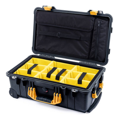 Pelican 1510 Case, Black with Yellow Handles & Latches Yellow Padded Microfiber Dividers with Computer Pouch ColorCase 015100-0210-110-240
