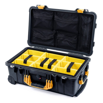 Pelican 1510 Case, Black with Yellow Handles & Latches Yellow Padded Microfiber Dividers with Mesh Lid Organizer ColorCase 015100-0110-110-240