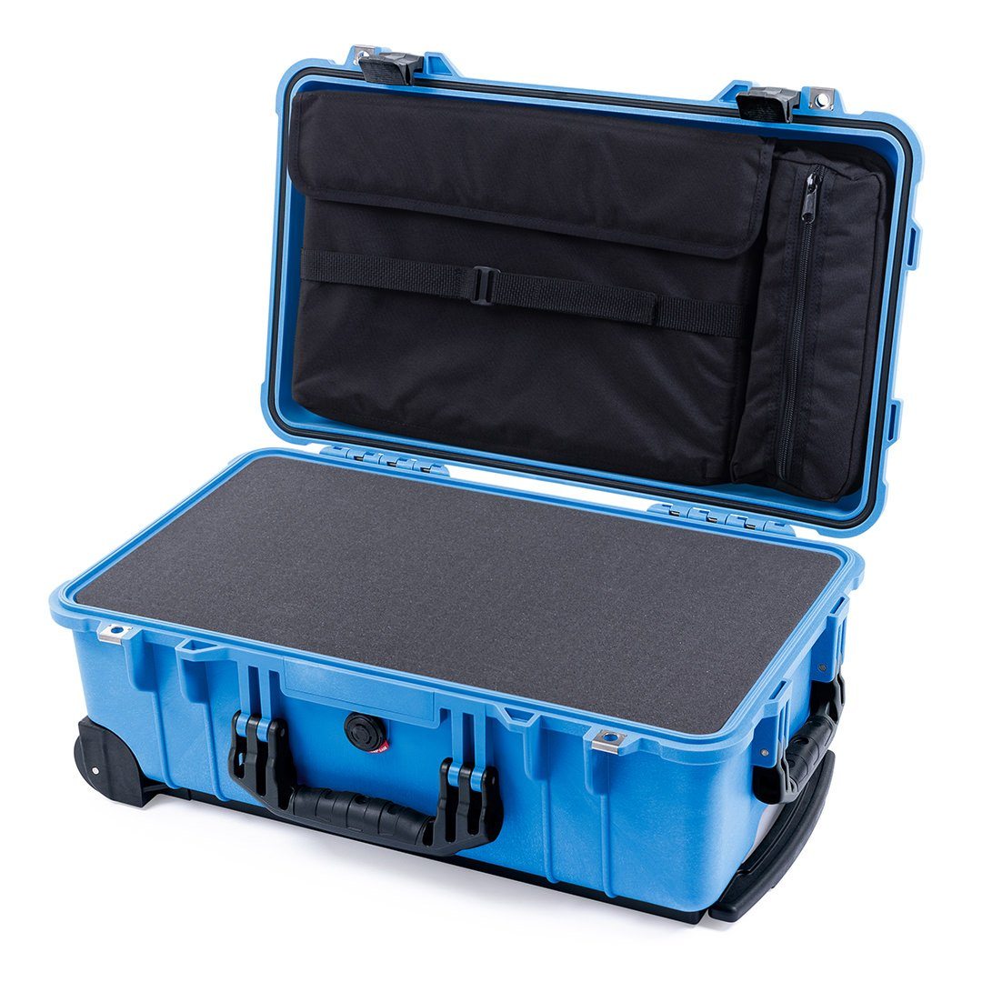 Pelican 1510 Case, Blue with Black Handles &amp; Latches Pick &amp; Pluck Foam with Computer Pouch ColorCase 015100-0201-120-110