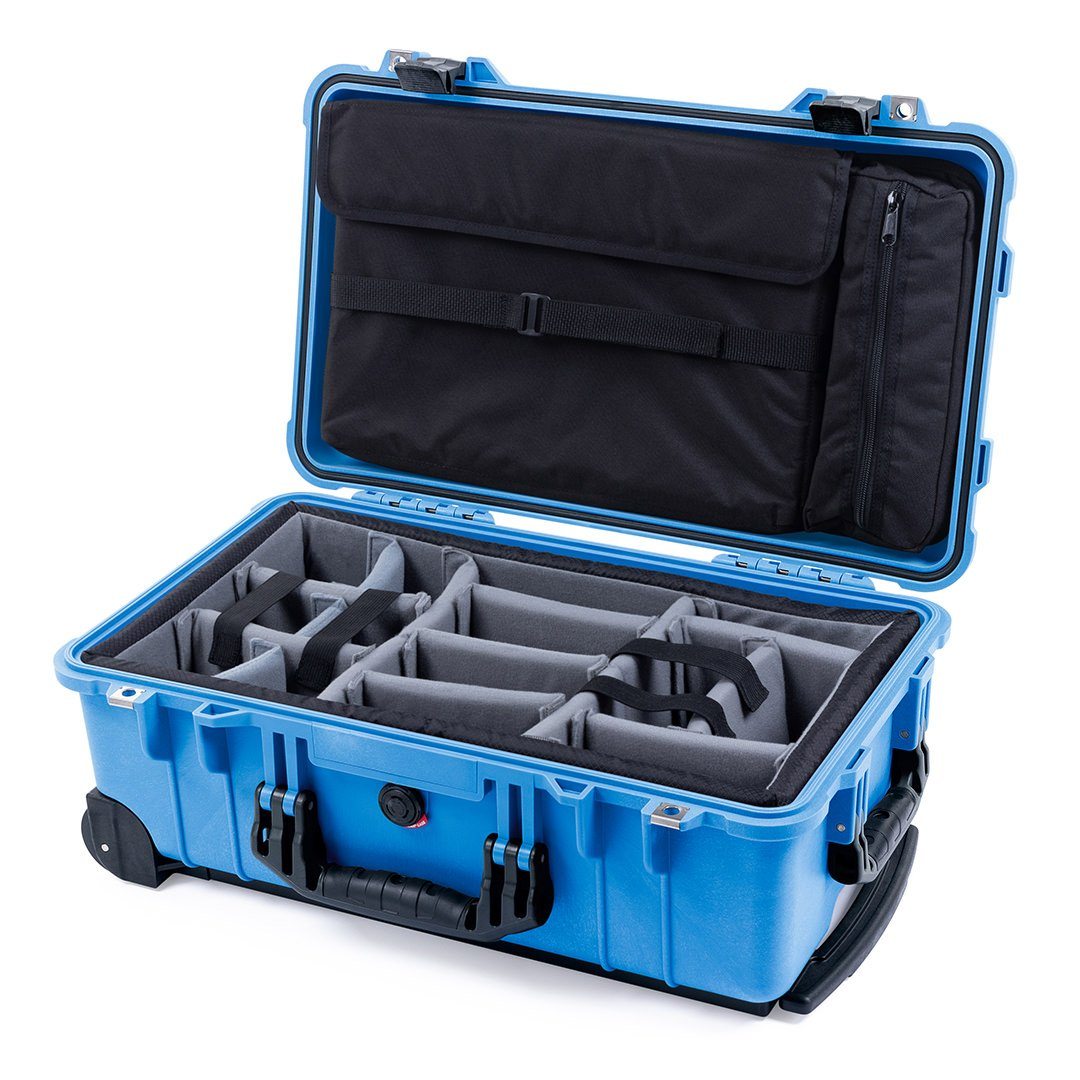 Pelican 1510 Case, Blue with Black Handles &amp; Latches Gray Padded Microfiber Dividers with Computer Pouch ColorCase 015100-0270-120-110