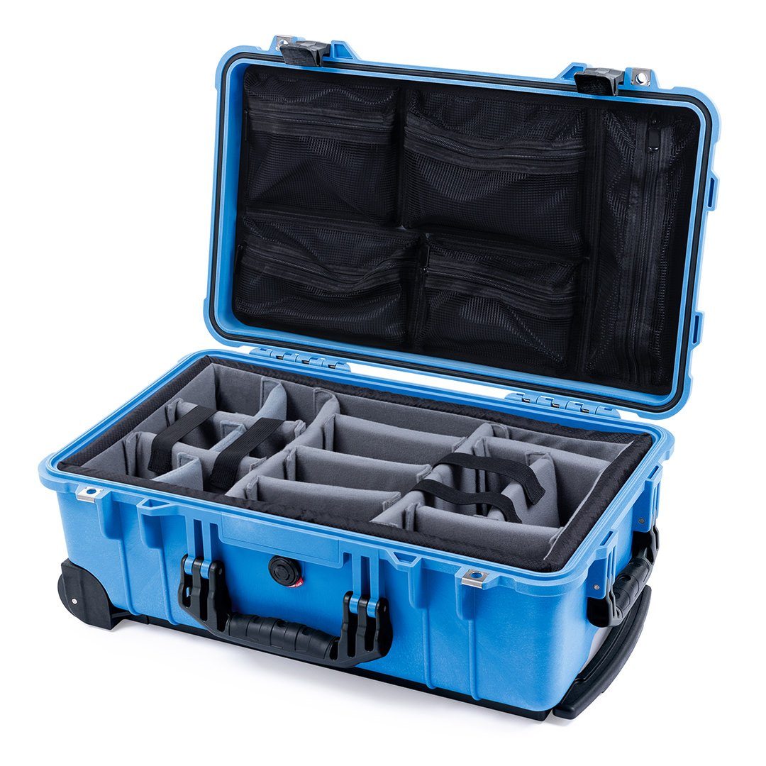 Pelican 1510 Case, Blue with Black Handles &amp; Latches Gray Padded Microfiber Dividers with Mesh Lid Organizer ColorCase 015100-0170-120-110