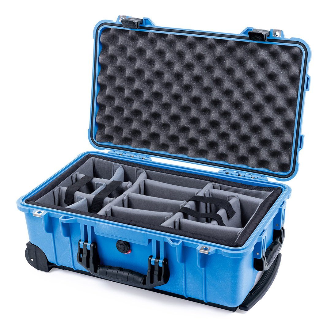 Pelican 1510 Case, Blue with Black Handles &amp; Latches Gray Padded Microfiber Dividers with Convolute Lid Foam ColorCase 015100-0070-120-110