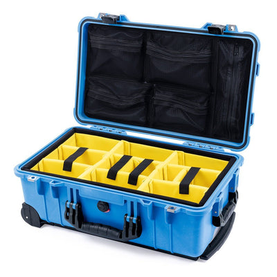Pelican 1510 Case, Blue with Black Handles & Latches Yellow Padded Microfiber Dividers with Mesh Lid Organizer ColorCase 015100-0110-120-110