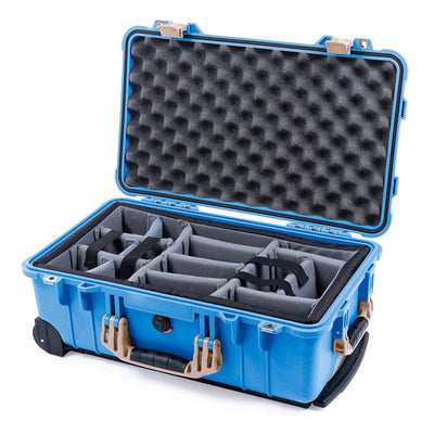 Pelican 1510 Case, Blue with Desert Tan Handles & Latches Gray Padded Microfiber Dividers with Convolute Lid Foam ColorCase 015100-0070-120-310