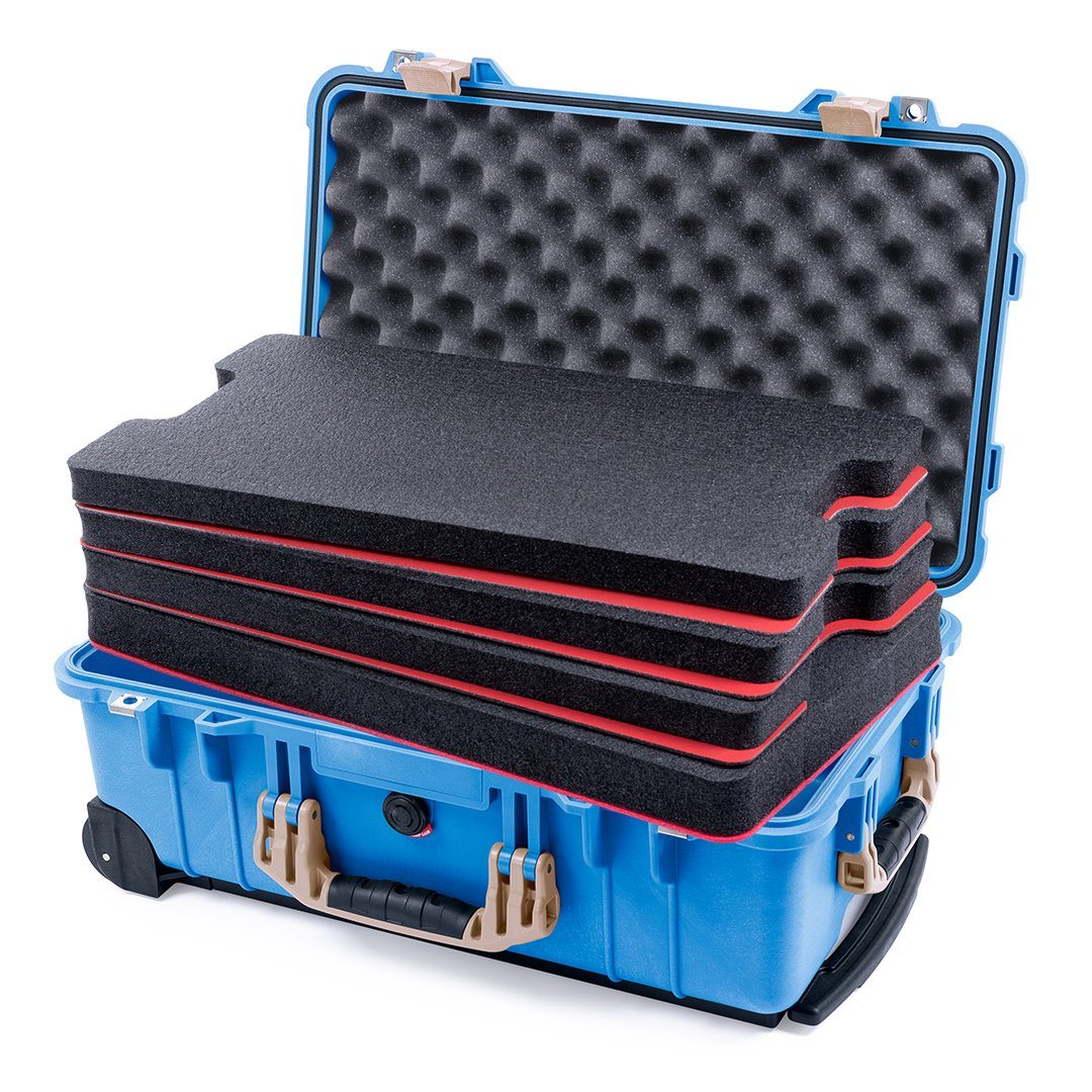 Pelican 1510 Case, Blue with Desert Tan Handles &amp; Latches Custom Tool Kit (4 Foam Inserts with Convolute Lid Foam) ColorCase 015100-0060-120-310