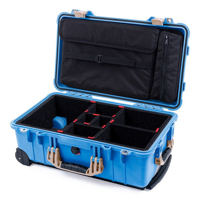 Pelican 1510 Case, Blue with Desert Tan Handles & Latches TrekPak Divider System with Computer Pouch ColorCase 015100-0220-120-310