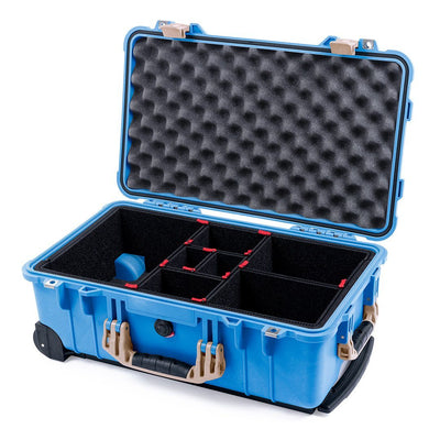 Pelican 1510 Case, Blue with Desert Tan Handles & Latches TrekPak Divider System with Convolute Lid Foam ColorCase 015100-0020-120-310