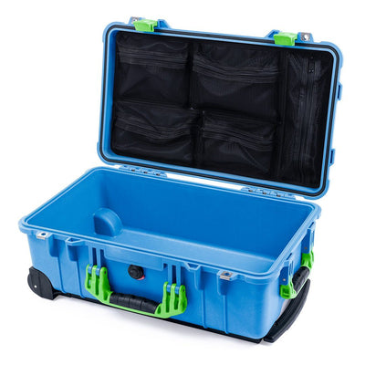 Pelican 1510 Case, Blue with Lime Green Handles & Latches Mesh Lid Organizer Only ColorCase 015100-0100-120-300