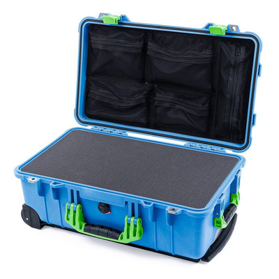 Pelican 1510 Case, Blue with Lime Green Handles & Latches Pick & Pluck Foam with Mesh Lid Organizer ColorCase 015100-0101-120-300