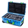 Pelican 1510 Case, Blue with Lime Green Handles & Latches Gray Padded Microfiber Dividers with Mesh Lid Organizer ColorCase 015100-0170-120-300