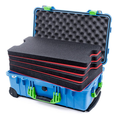 Pelican 1510 Case, Blue with Lime Green Handles & Latches Custom Tool Kit (4 Foam Inserts with Convolute Lid Foam) ColorCase 015100-0060-120-300