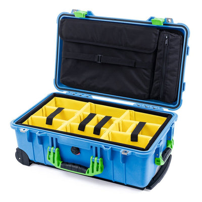 Pelican 1510 Case, Blue with Lime Green Handles & Latches Yellow Padded Microfiber Dividers with Computer Pouch ColorCase 015100-0210-120-300