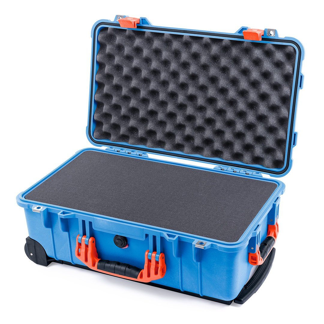 Pelican 1510 Case, Blue with Orange Handles &amp; Latches Pick &amp; Pluck Foam with Convolute Lid Foam ColorCase 015100-0001-120-150