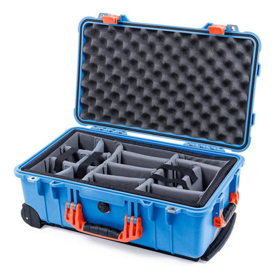 Pelican 1510 Case, Blue with Orange Handles & Latches Gray Padded Microfiber Dividers with Convolute Lid Foam ColorCase 015100-0070-120-150