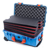 Pelican 1510 Case, Blue with Orange Handles & Latches Custom Tool Kit (4 Foam Inserts with Convolute Lid Foam) ColorCase 015100-0060-120-150