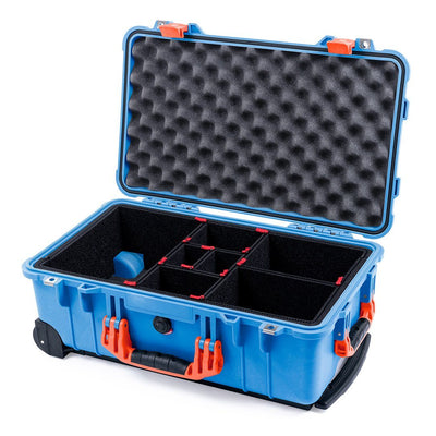 Pelican 1510 Case, Blue with Orange Handles & Latches TrekPak Divider System with Convolute Lid Foam ColorCase 015100-0020-120-150
