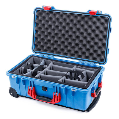 Pelican 1510 Case, Blue with Red Handles & Latches Gray Padded Microfiber Dividers with Convolute Lid Foam ColorCase 015100-0070-120-320