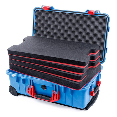 Pelican 1510 Case, Blue with Red Handles & Latches Custom Tool Kit (4 Foam Inserts with Convolute Lid Foam) ColorCase 015100-0060-120-320