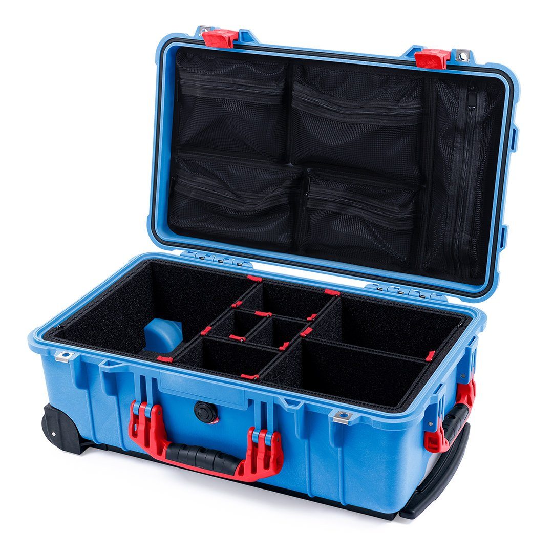 Pelican 1510 Case, Blue with Red Handles &amp; Latches TrekPak Divider System with Mesh Lid Organizer ColorCase 015100-0120-120-320