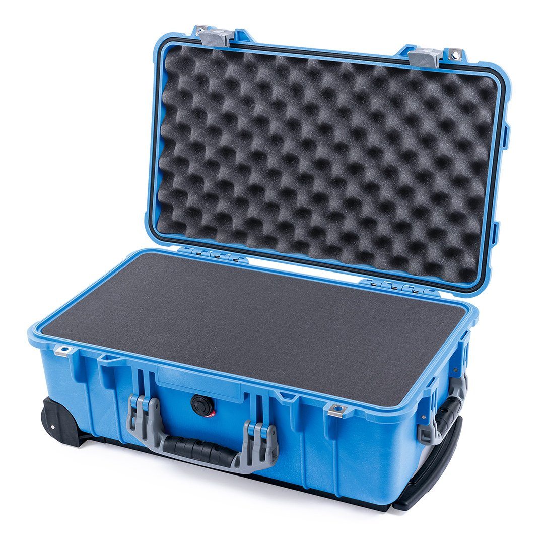 Pelican 1510 Case, Blue with Silver Handles &amp; Latches Pick &amp; Pluck Foam with Convolute Lid Foam ColorCase 015100-0001-120-180