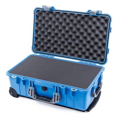Pelican 1510 Case, Blue with Silver Handles & Latches Pick & Pluck Foam with Convolute Lid Foam ColorCase 015100-0001-120-180