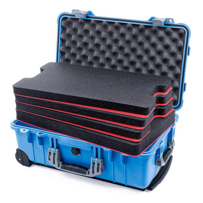 Pelican 1510 Case, Blue with Silver Handles & Latches Custom Tool Kit (4 Foam Inserts with Convolute Lid Foam) ColorCase 015100-0060-120-180