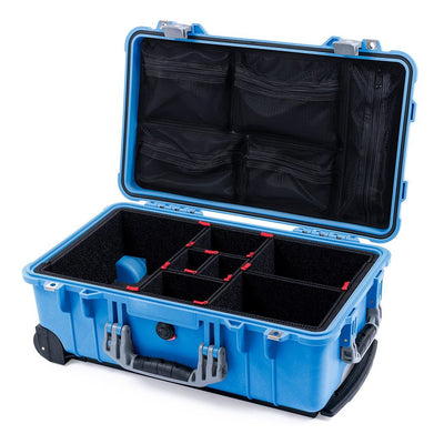Pelican 1510 Case, Blue with Silver Handles & Latches TrekPak Divider System with Mesh Lid Organizer ColorCase 015100-0120-120-180